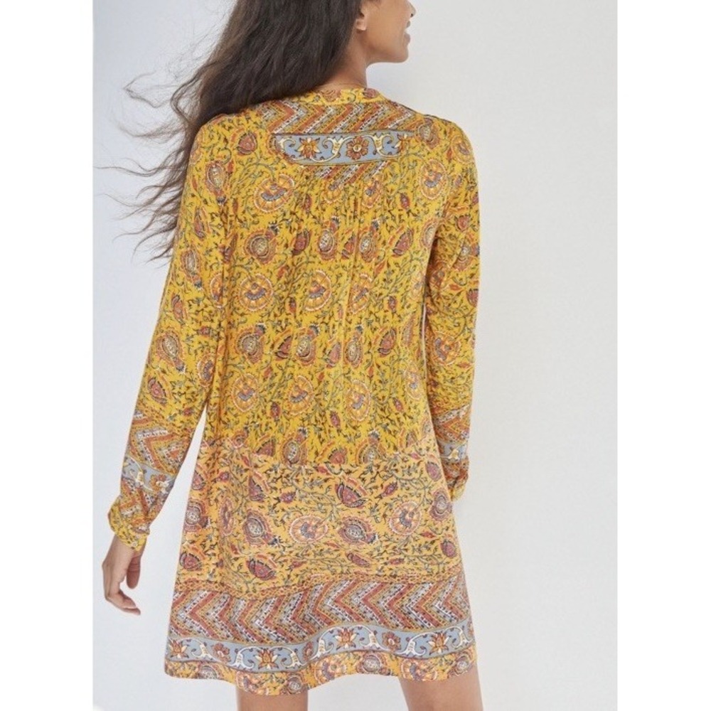 Tiny Anthropologie Ismelda Sz L Tunic Dress Yellow Floral $148 Pockets Lace - Picture 3 of 16